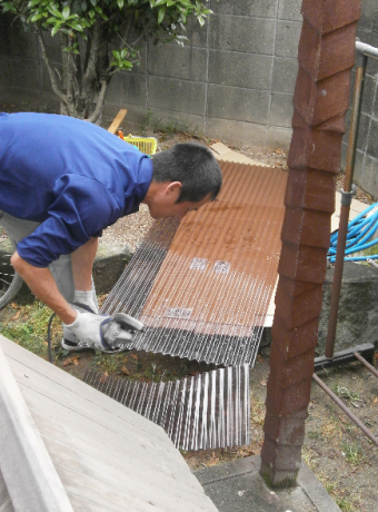 木製テラス 波板交換