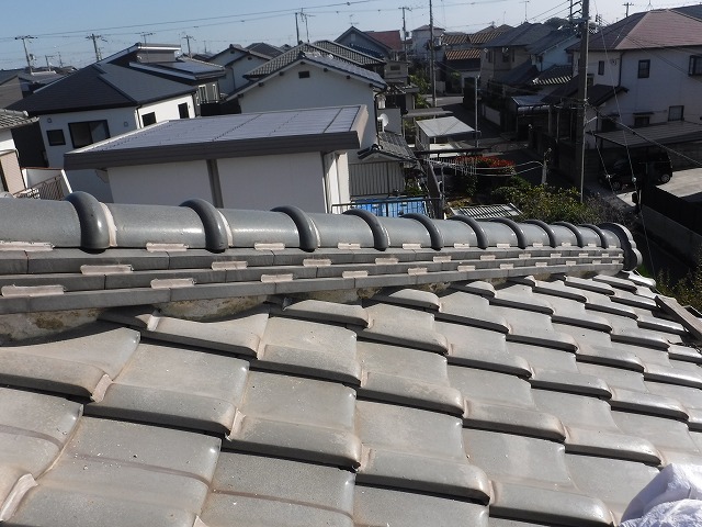 漆喰施工前の棟全体