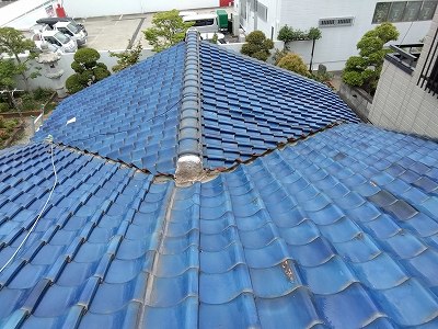 屋根葺き替え　青緑