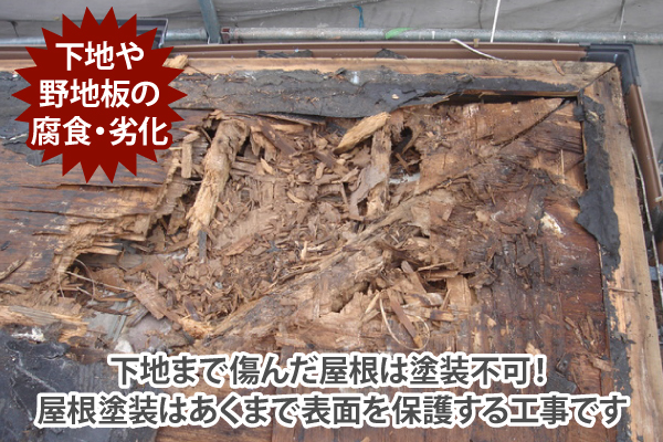 下地まで傷んだ屋根は塗装不可！屋根塗装はあくまで表面を保護する工事です